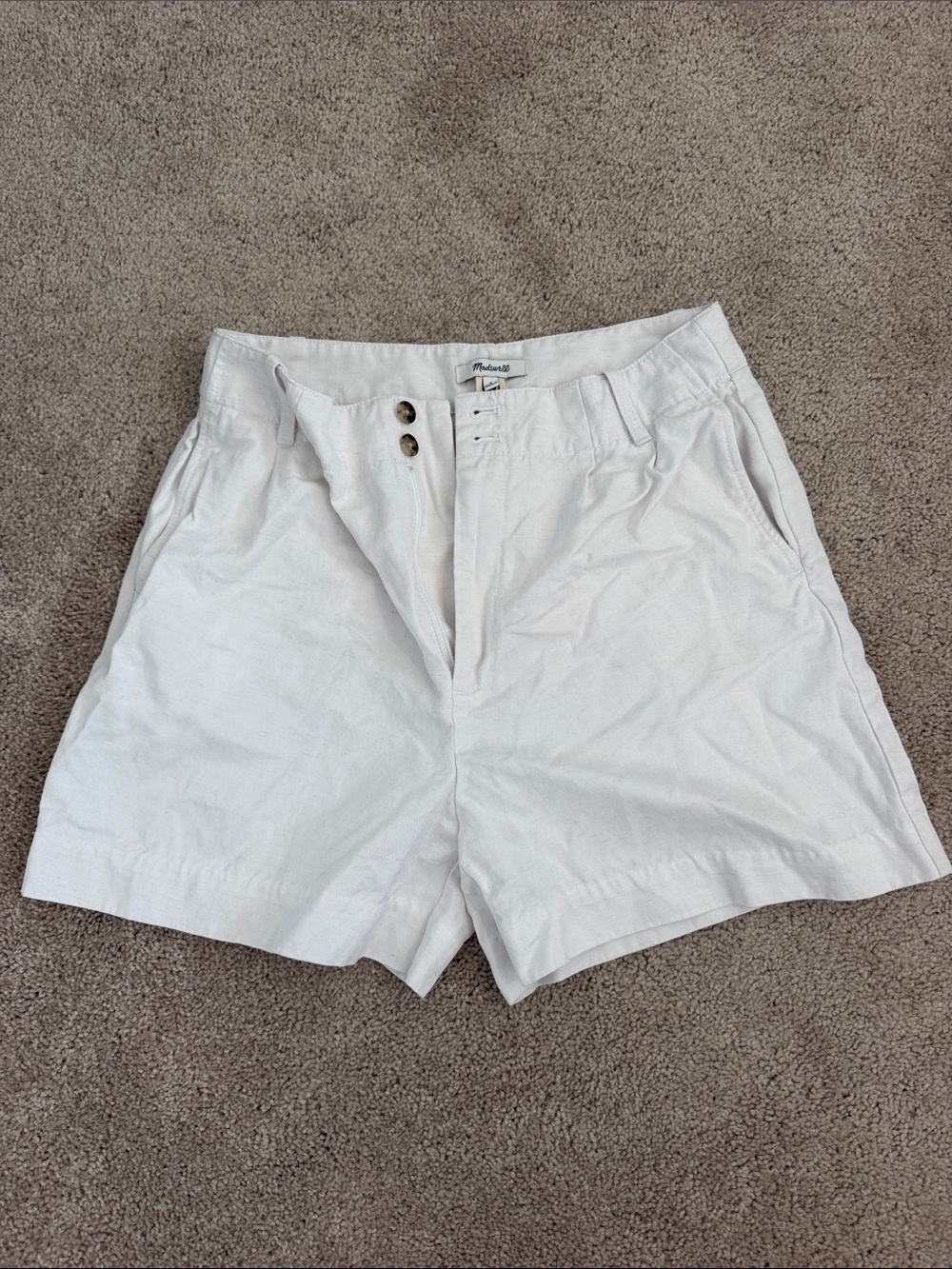Madewell White High-Waist Relaxed Linen-Blend Shorts